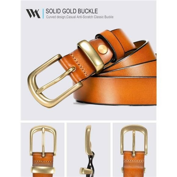Womens Leather Belt Gold Buckle Real Full Grain Jeans Dress Casual Belt main image 5